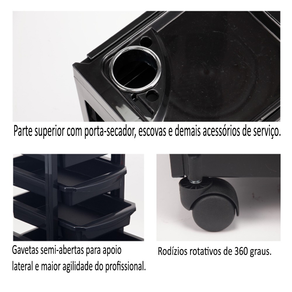 Carrinho de Apoio com Gaveteiros e Porta Secador SN/RC-02