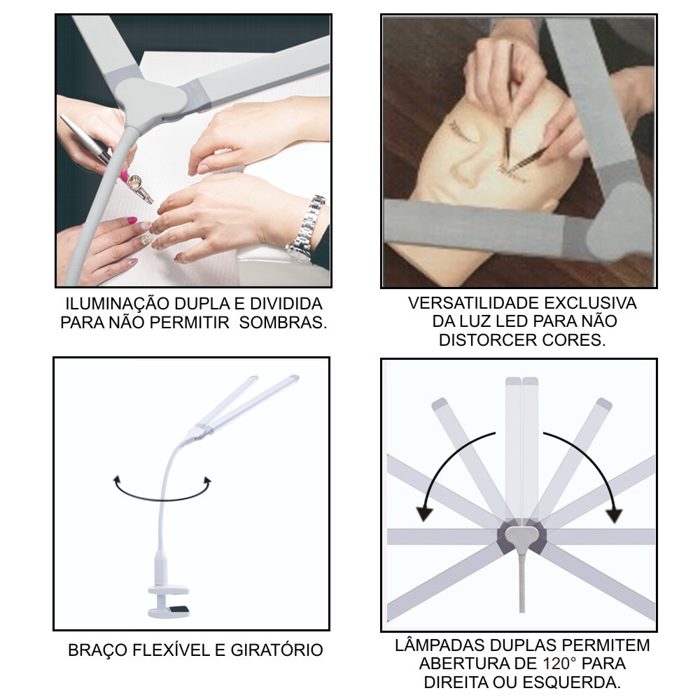 Luminária Dupla LED para Manicure ou Estética